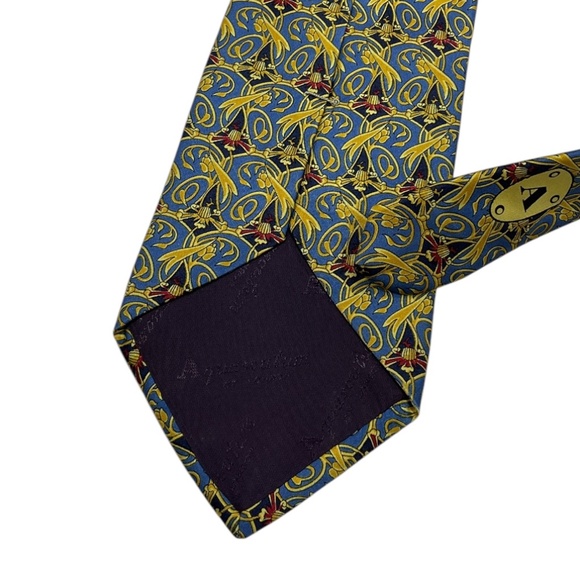 AQUASCUTUM Blue/Gold Baroque Silk LUXURY Tie HANDMADE USA - Picture 5 of 5